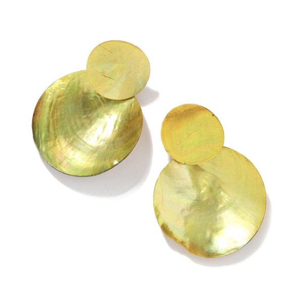 Double Round Retro 80s Yellow Acrylic Earrings - Picture 4 of 4